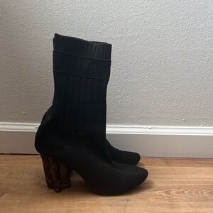 Louis Vuitton Black Stretch Sock Boots with Monogram Block Heel